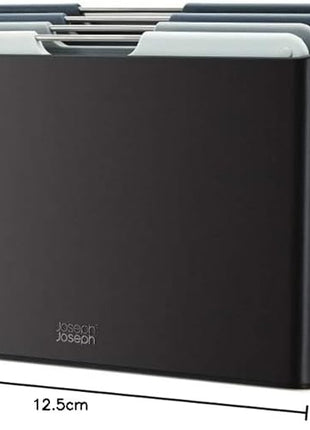 Joseph Joseph Folio 4-Piece Colour coded Cutting Board Set, Slimline case for organized Kitchen storage, Graphite