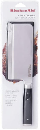 KitchenAid Gourmet Forged Triple Rivet Cleaver Knife with Custom Fit Blade Cover, 6 inch, Sharp Kitchen Knife, High Carbon Japanese Stainless Steel Blade, Meat Cleaver, Black