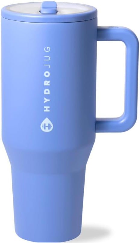 HydroJug Traveler - 32 oz Water Bottle with Handle & Flip Straw - Fits in Cup Holder, Leak Resistant Tumbler-Reusable Insulated Stainless Steel & Rubber Base - Gifts for Women & Men, Light Blue