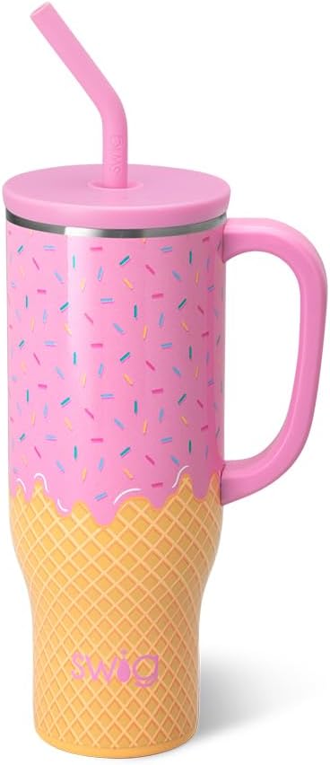 Swig Life 30oz Mega Mug, 30oz Tumbler with Handle and Straw, Large Insulated Tumblers, Cup Holder Friendly Travel Mug, Stainless Steel 30 oz Tumbler, Reusable Water Bottle (Scoop There It Is)