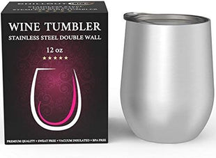 CHILLOUT LIFE 12 oz Stainless Steel Wine Tumbler with Lid - Double Wall Vacuum Insulated Wine Cup Glass Keeping Cold & Hot for Coffee, Champagne, Cocktails, Ice Cream - Dishwasher Safe Finish