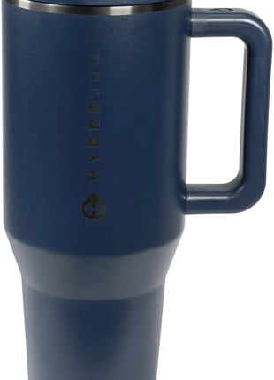 HydroJug Traveler - 40 oz Water Bottle with Handle & Flip Straw - Fits in Cup Holder, Leak Resistant Tumbler-Reusable Insulated Stainless Steel & Rubber Base - Gifts for Women & Men, Midnight