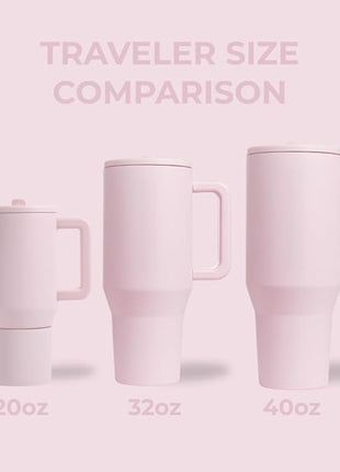 HydroJug Traveler - 32 oz Water Bottle with Handle & Flip Straw - Fits in Cup Holder, Leak Resistant Tumbler-Reusable Insulated Stainless Steel & Rubber Base - Gifts for Women & Men, Pink Sand