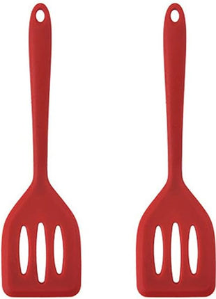 2Pack Small Silicone Turner High Heat Resistant Slotted Spatula for Fish, Eggs, Pancakes and More (8.2 IN, Red)