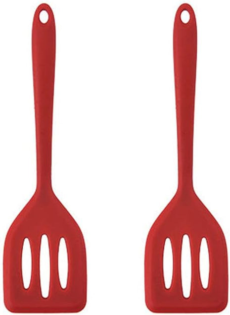 2Pack Small Silicone Turner High Heat Resistant Slotted Spatula for Fish, Eggs, Pancakes and More (8.2 IN, Red)