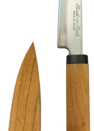 Japanese Paring Knife 4-Inch, High Carbon Stainless Steel Fruit Knife with Wooden Handle and Sheath, Small Utility Kitchen Knife for Peeling, Coring, Mincing, Made in Japan