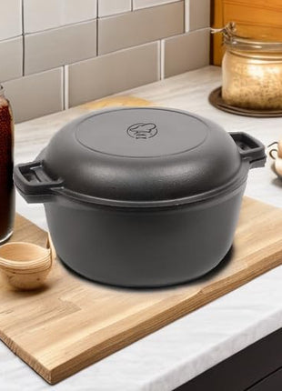 COMMERCIAL CHEF 5-Quart Cast Iron Dutch Oven with Skillet Lid