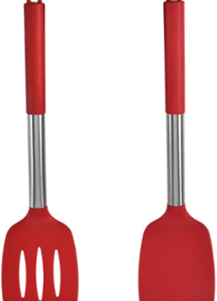 2Pack Small Silicone Turner High Heat Resistant Slotted Spatula for Fish, Eggs, Pancakes and More (Set of 2, Red2)