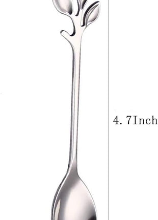 AnSaw Elegant Silver Leaf Coffee Spoons - 10-Piece, 4.7" Mini Stainless Steel Espresso & Dessert Tea Spoons, Perfect for Demitasse & Small Servings