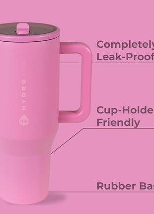 HydroJug Traveler - 40 oz Water Bottle with Handle & Flip Straw - Fits in Cup Holder, Leak Resistant Tumbler-Reusable Insulated Stainless Steel & Rubber Base - Gifts for Women & Men, Taffy