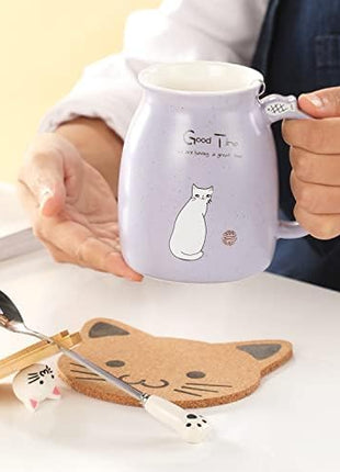 BigNoseDeer 2Pcs Kawaii Tea Cup with Infuser Ceramic Cat Mug Cute Mugs Coffee Mugs Gifts for Cat Lovers Cute Cool Preppy Stuff Mother's Day Gifts for Women 13oz