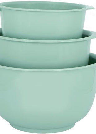 GLAD Mixing Bowls with Pour Spout, Set of 3 | Nesting Design Saves Space | Non-Slip, BPA Free, Dishwasher Safe Plastic | Kitchen Cooking and Baking Supplies, Sage Green