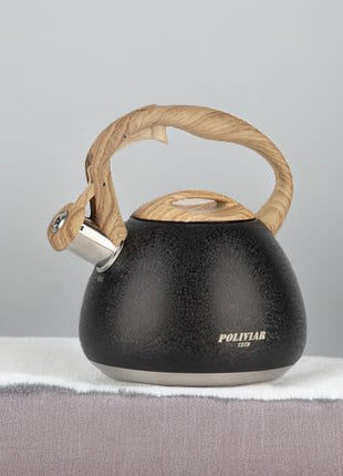 POLIVIAR Tea Kettle, 2.7 Quart Stovetop Tea Kettle, Audible Whistling Teapot with Crackle Finish, Food Grade Stainless Steel for Anti-Rust, Anti Hot Handle, Suitable for All Heat Sources (JX2023-LRB)