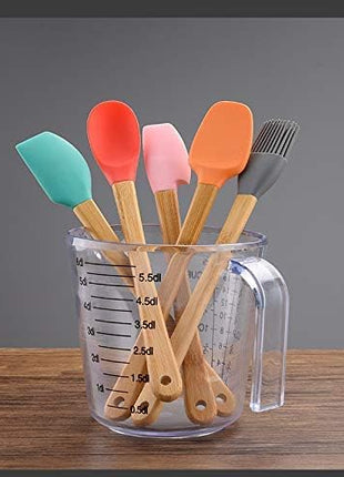 KSENDALO Small Spatulas for Kitchen Use,Silicone Mini Spatula Small Rubber Scraper Heat Resistant Tiny Spatula for Baking Cookie with Bamboo Handle, Colorful