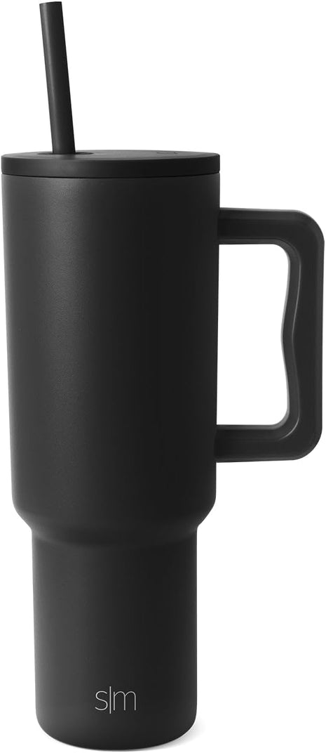 Simple Modern 40 oz Trek Tumbler with Handle and Straw Lid | Cup Holder Friendly Insulated Stainless Steel Travel Mug | Midnight Black
