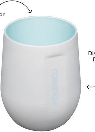 Corkcicle Pure Taste Stemless Insulated Wine Glass Tumbler - Keeps Beverages Cold 6 Hours & Hot 3 Hours - Stainless Steel - Easy-Grip - Summer Drinkware Gift - 12 oz - Ceramic White/Powder Blue