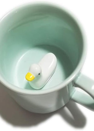 ZaH 3D Coffee Mug Cute Animal Inside Cup Cartoon Ceramics Figurine Teacup for Boys Girls Kids - Party Office Morning Mugs for Tea Juice Milk Chocolate Cappuccino (8 oz Duck)