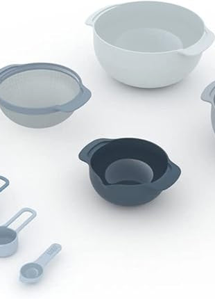 Joseph Joseph 9 Nesting Set with Mixing Bowls Measuring Cups Sieve Colander, 9-Piece, Sky