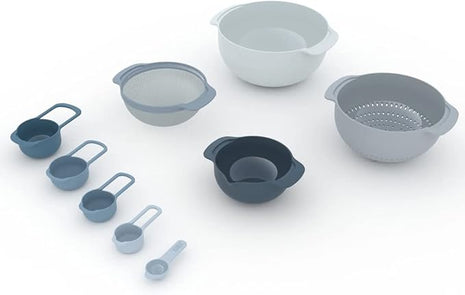 Joseph Joseph 9 Nesting Set with Mixing Bowls Measuring Cups Sieve Colander, 9-Piece, Sky