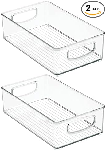 mDesign Small Plastic Office Storage Container Bins w/Handles for Organization in Filing Cabinet, Closet Shelf, Desk Drawers, Organizer for Notes, Pens, Pencils - Ligne Collection, 2 Pack - Clear