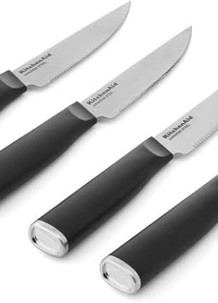 KitchenAid Classic 4 Piece Steak Knife Set, 4.5-Inch, High-Carbon Japanese Stee Blades, Sharp Kitchen Knife Set, Black