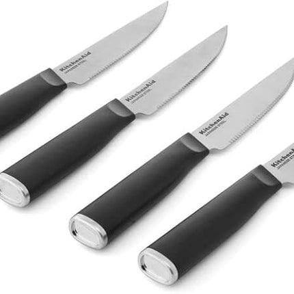 KitchenAid Classic 4 Piece Steak Knife Set, 4.5-Inch, High-Carbon Japanese Stee Blades, Sharp Kitchen Knife Set, Black