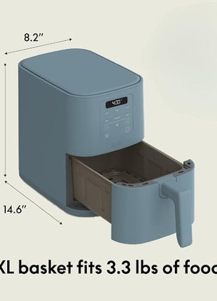 bella 4Qt Slim Air Fryer, Fits-anywhere Kitchenware, EverGood Ceramic Nonstick Coating, Adjustable Temperature, 6 Preset Cooking Options, 60 Min Auto Shutoff w Audible Tone, 3.3lb Capacity, Surf