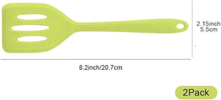 2Pack Small Silicone Turner High Heat Resistant Slotted Spatula for Fish, Eggs, Pancakes and More (8.2 IN, Light green)