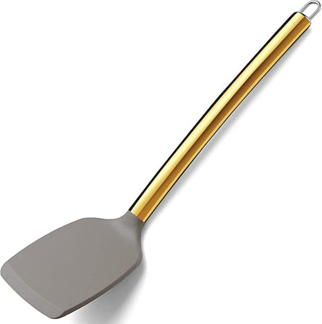 Berglander Non-stick Silicone Solid Turner, Titanium Gold Plating handle, Barbecue Spatula for Cooking, Dishwasher Safe, Easy to Clean