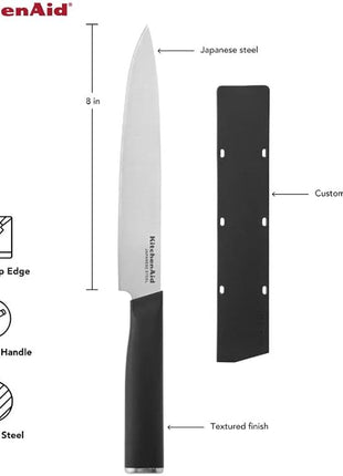 KitchenAid Classic Slicing Knife with Custom Fit Blade Cover, 8 inch, Sharp Kitchen Knife, High Carbon Japanese Stainless Steel Blade, Black