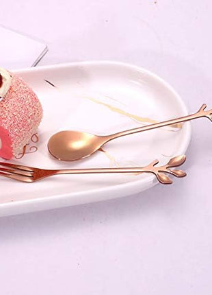 AnSaw Elegant Rose Gold Leaf Coffee Spoons - 10-Piece, 4.7" Mini Stainless Steel Espresso & Dessert Tea Spoons, Perfect for Demitasse & Small Servings