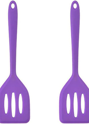 2Pack Small Silicone Turner High Heat Resistant Slotted Spatula for Fish, Eggs, Pancakes and More (8.2 IN, Purple)