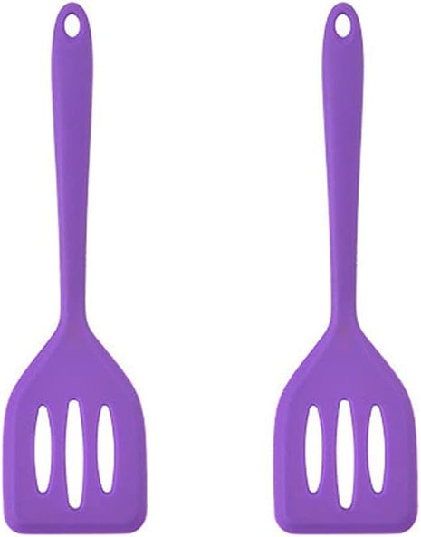 2Pack Small Silicone Turner High Heat Resistant Slotted Spatula for Fish, Eggs, Pancakes and More (8.2 IN, Purple)