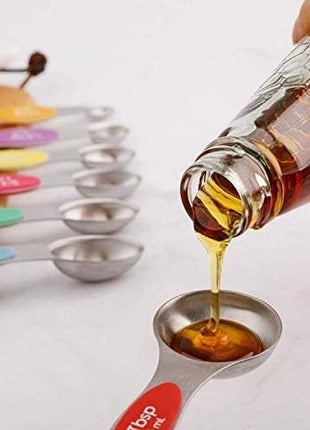 Magnetic Measuring Spoons Set of 6 Stainless Steel Dual Sided Stackable Teaspoon for Measuring Dry and Liquid Ingredients