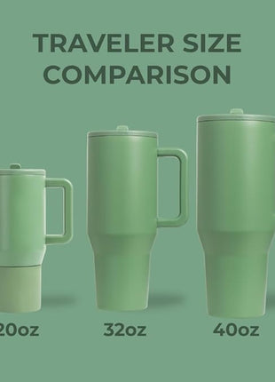 HydroJug Traveler - 32 oz Water Bottle with Handle & Flip Straw - Fits in Cup Holder, Leak Resistant Tumbler-Reusable Insulated Stainless Steel & Rubber Base - Gifts for Women & Men, Sage