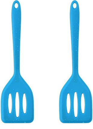 2Pack Small Silicone Turner High Heat Resistant Slotted Spatula for Fish, Eggs, Pancakes and More (8.2 IN, Blue)