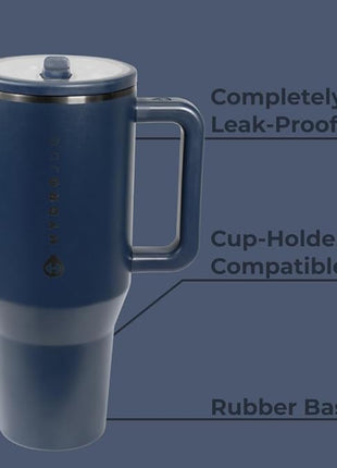 HydroJug Traveler - 40 oz Water Bottle with Handle & Flip Straw - Fits in Cup Holder, Leak Resistant Tumbler-Reusable Insulated Stainless Steel & Rubber Base - Gifts for Women & Men, Midnight