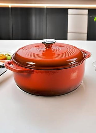 Lodge 6 Quart Enameled Cast Iron Dutch Oven with Lid – Dual Handles – Oven Safe up to 500° F or on Stovetop - Use to Marinate, Cook, Bake, Refrigerate and Serve – Poppy