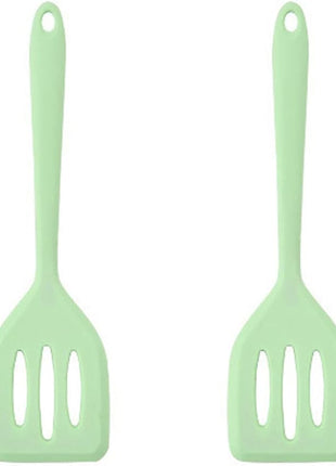 2Pack Small Silicone Turner High Heat Resistant Slotted Spatula for Fish, Eggs, Pancakes and More (12 IN, Light green)