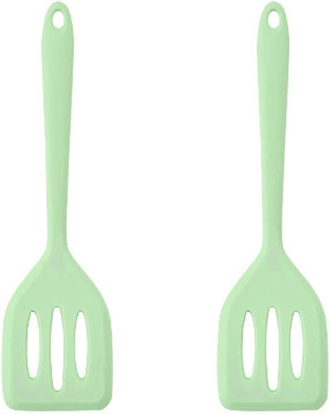 2Pack Small Silicone Turner High Heat Resistant Slotted Spatula for Fish, Eggs, Pancakes and More (12 IN, Light green)
