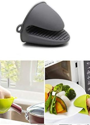 Oven Glove Thicken Silicone Pot Holder Mini Oven Mitt Heat Resistant Pinch Covers for Air Fryer, Baking, Cooking, BBQ Grilling (Grey)