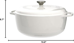 Lodge 7.5 Quart Enameled Cast Iron Dutch Oven with Lid – Dual Handles – Oven Safe up to 500° F or on Stovetop - Use to Marinate, Cook, Bake, Refrigerate and Serve – Oyster White