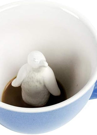 Creature Cups Penguin Ceramic Mug – 11 oz Ice Blue Coffee Cup with Hidden 3D Penguin Inside – Unique Gift for Coffee, Tea & Animal Lovers