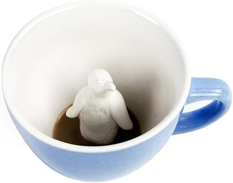 Creature Cups Penguin Ceramic Mug – 11 oz Ice Blue Coffee Cup with Hidden 3D Penguin Inside – Unique Gift for Coffee, Tea & Animal Lovers
