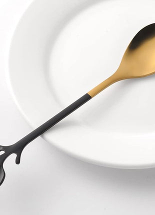 AnSaw Elegant Black & Gold Leaf Espresso Spoons - 10-Piece, 4.7" Mini Stainless Steel Coffee & Dessert Tea Spoons, Perfect for Demitasse & Small Servings