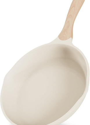 JEETEE 10 Inch Nonstick Frying Pan, Stone Coating Cookware, Nonstick Omelette Pan with Heat-Resistant Handle, Compatible with All Stoves (Beige)