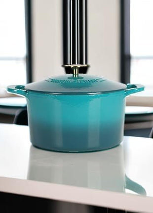 Martha Stewart Gatwick 7-Quart Enamel Cast Iron Dutch Oven – Emerald Ombre with Gold Knob – Durable Heavy-Duty Dutch Oven for Slow Cooking, Braising & Baking