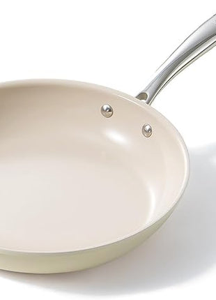 Redchef Ceramic Non Stick Egg Pans, Nonstick Frying Pan Skillet, 8 inch Cooking Pan Non Toxic with Stay Cool Handle for Induction, PTFE & PFAS & PFOA Free, Dishwasher/Oven Safe (Beige White)