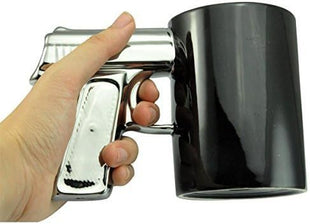 HLJgift Novelty Ceramic Coffee Mugs Gun Mugs Pistol Cup for amazing gift Black&Silver