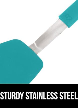 GORILLA GRIP Patented BPA-Free Non-Scratch Spatula, 2 Pack, Heat Resistant Flexible Silicone Head for Nonstick Cooking Pans, Soft Rubber Handle, Kitchen Spatulas for Flipping Eggs, Pancakes, Turquoise
